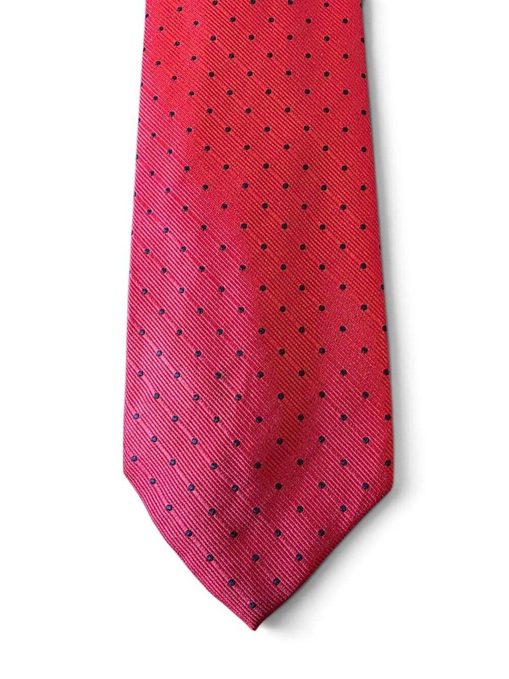 Vroom & Dreesmann Men's 100% Silk Tie Red Black Polka Dot Classic Necktie - Picture 5 of 11